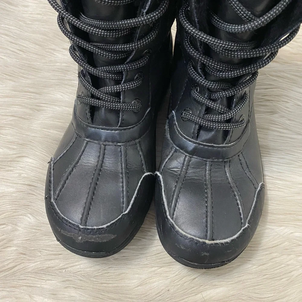 UGG Kids Butte II CWR Black Waterproof Wool Lined Lace Up Winter Snow Boots 4